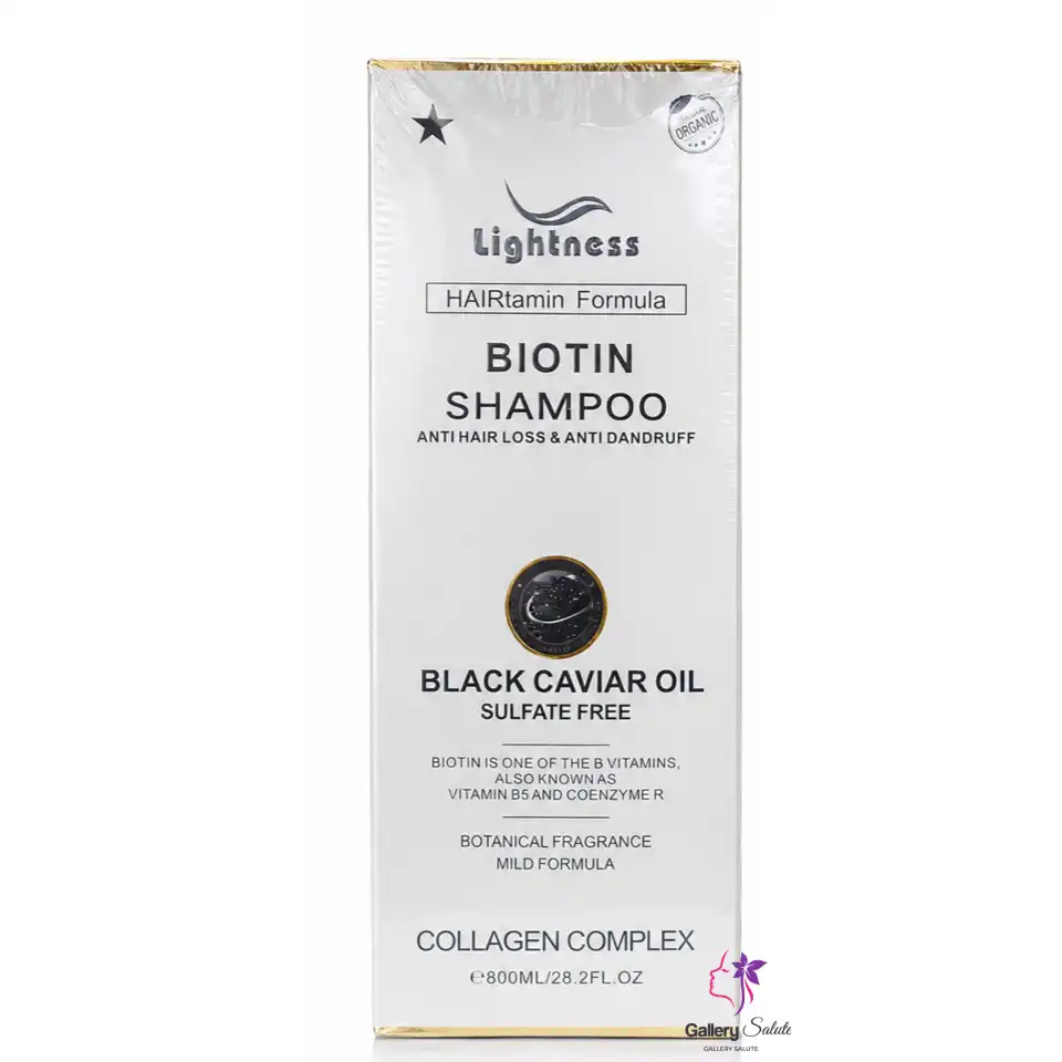 شامپو مو لایتنس بیوتین حاوی روغن خاویار سیاه – Lightness Biotin Black Caviar Oil Shampoo